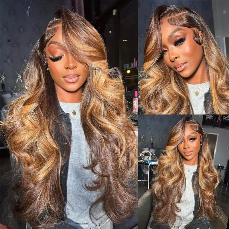 Cuticle Aligned Raw Wig Piano Color Highlight Raw Hair Wigs 13X4 Transparent Lace Frontal Honey Blonde Body Wave Lace Front Wig